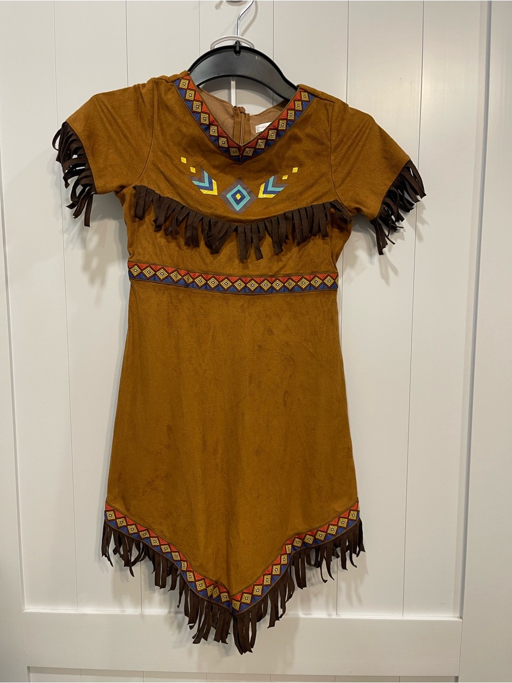Native American Indian Kids Brown Fringe  Halloween Costume Dress 7/8